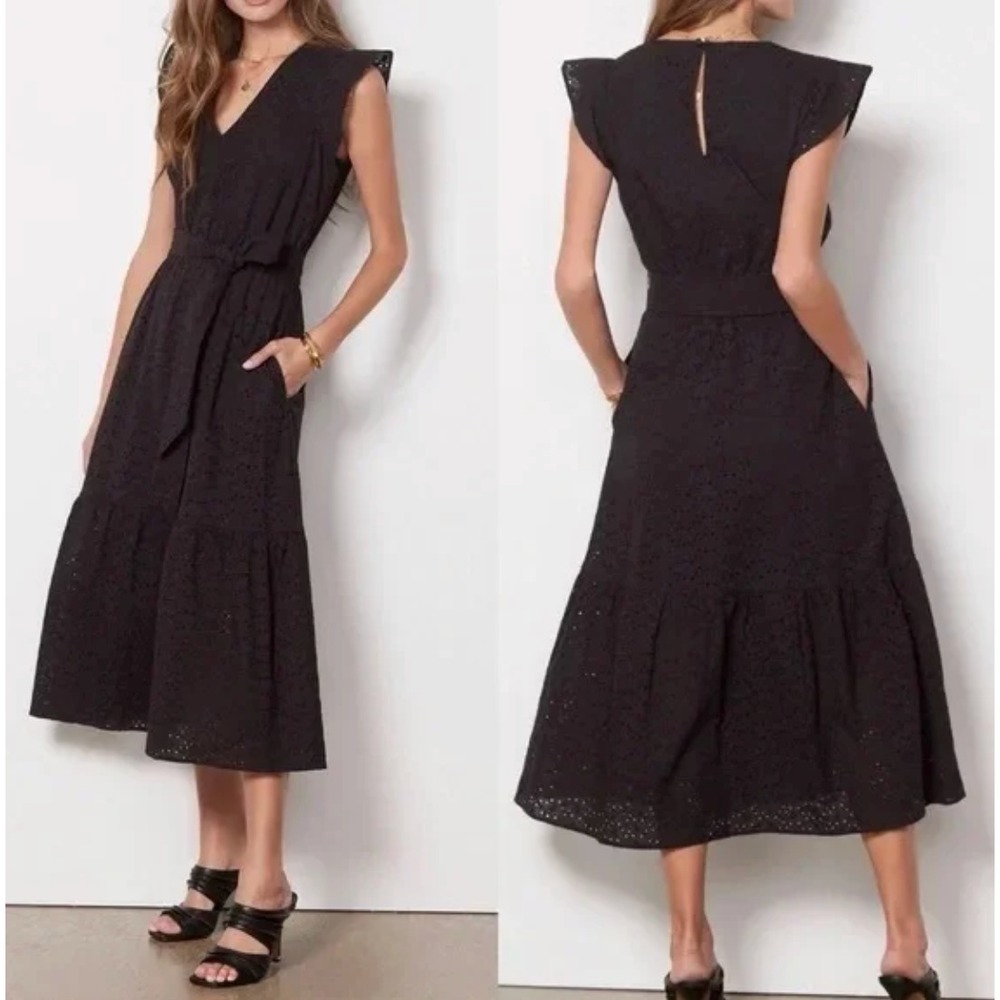 Evereve Elora Eyelet Midi‎ Dress Black Sleeveless Whimsygoth Size Small